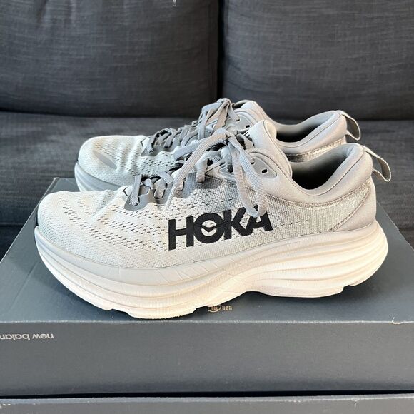Hoka One One Bondi 8 'Sharkskin Harbor Mist' Gray Running Shoes Men's Size 8D - Picture 1 of 12